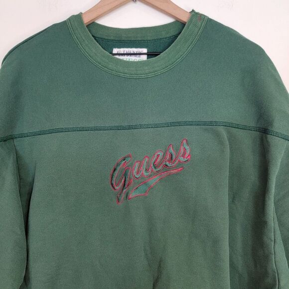 Vintage Guess Sweatshirt Embroidered Made In USA Spellout Mens XL Green Sweater - Picture 3 of 9